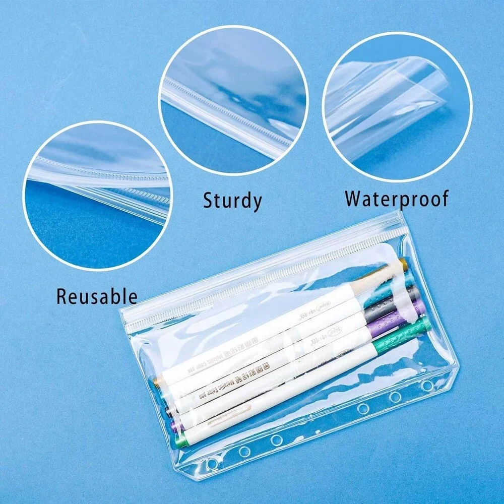12 Clear A6 Cash & Document Envelopes - Zippered Binder Pockets for Organization